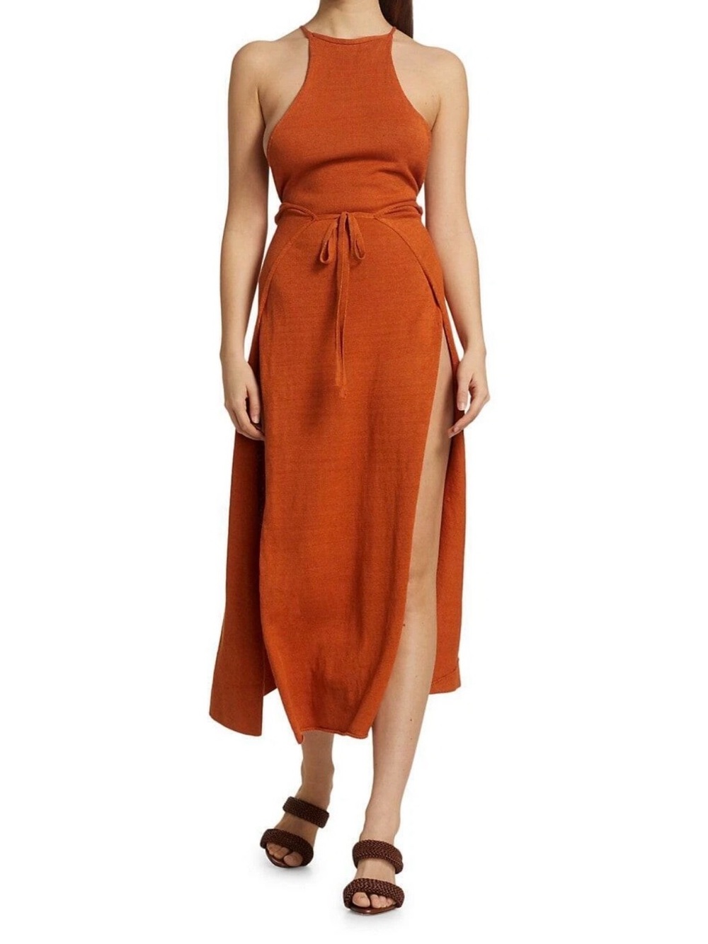 Cult Gaia Women Remi Knit Halter Dress size L Color Spice